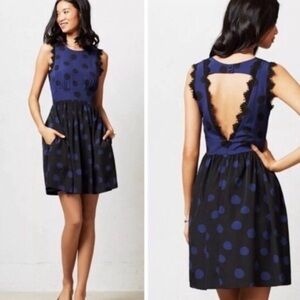 NWT. Anthropologie Corey Lynn Calter 4 Navy/Marin Polkadot Dress.